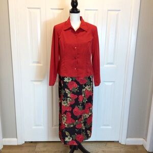 Willow Ridge Womens 2pc Red Floral Dress and Jacket Suit Set Size 10P